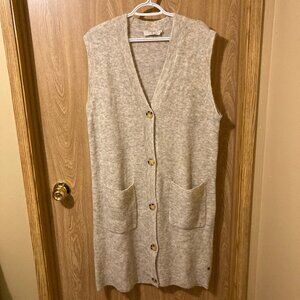 #51Cream Long Sweater Vest with Round Buttons, Size Large